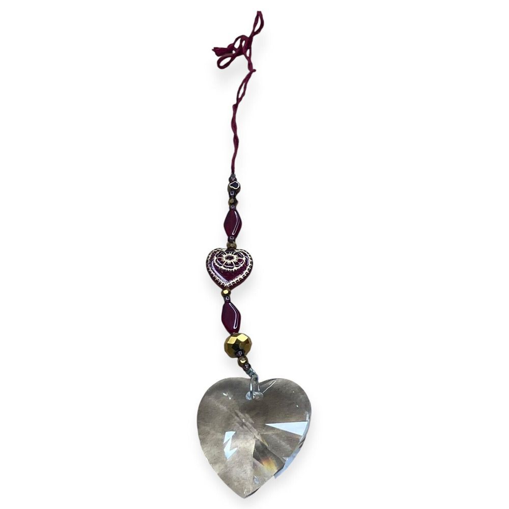 Crystal Faceted‎ Heart Flower Bead Suncatcher Christmas Holiday Winter Ornament